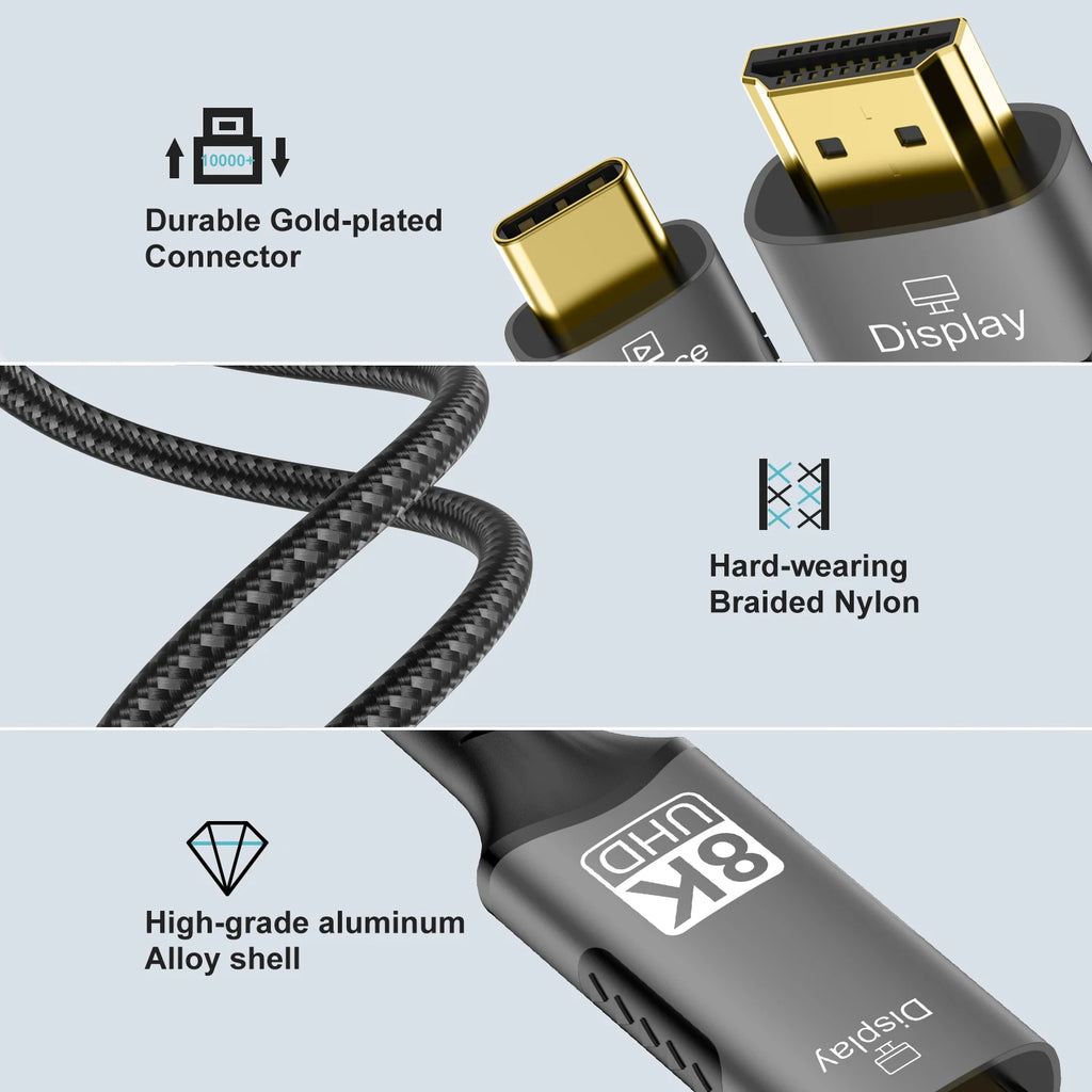 Adaptador USB-C a HDMI 2.1 | 8K@60Hz / 4K@120Hz | Thunderbolt 3/4 | MacBook Pro/Air, iPad, iMac