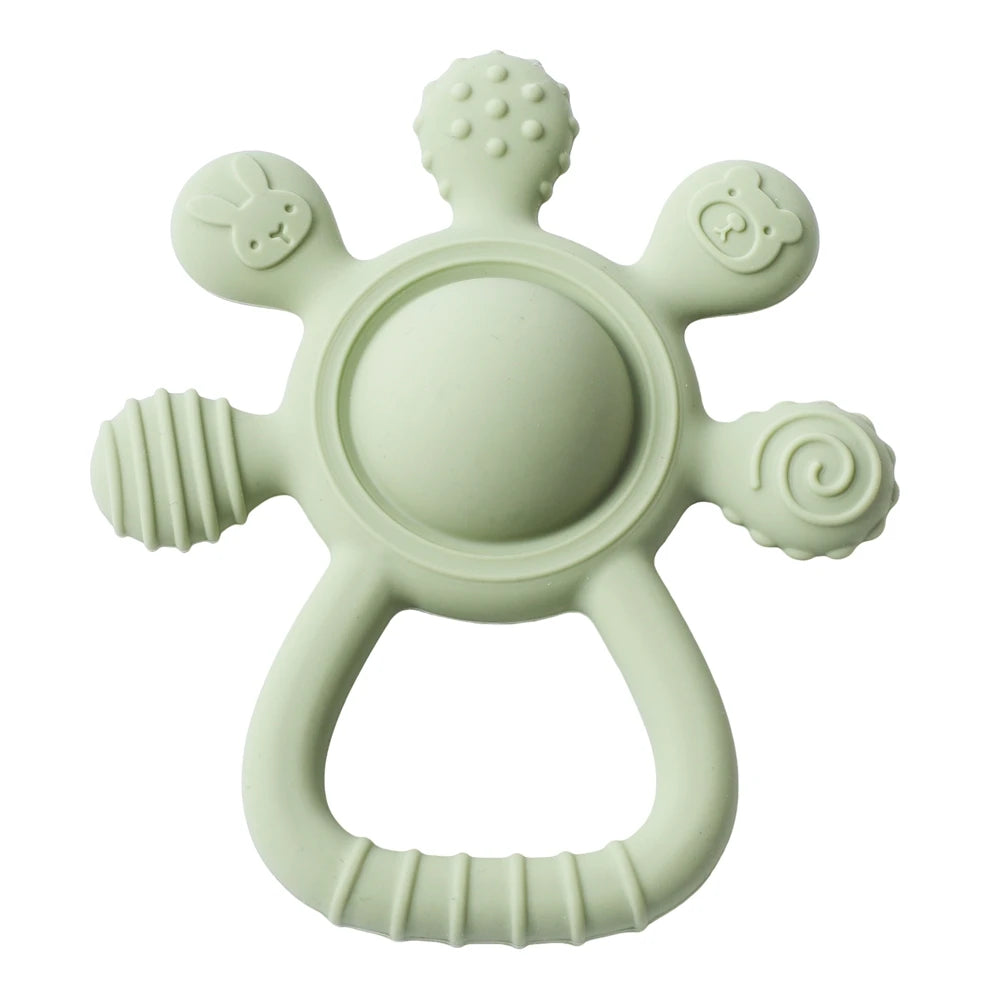 BPA Free Silicone Baby Teether — Sensory Rattle + Hand Bell | 0-12 Months