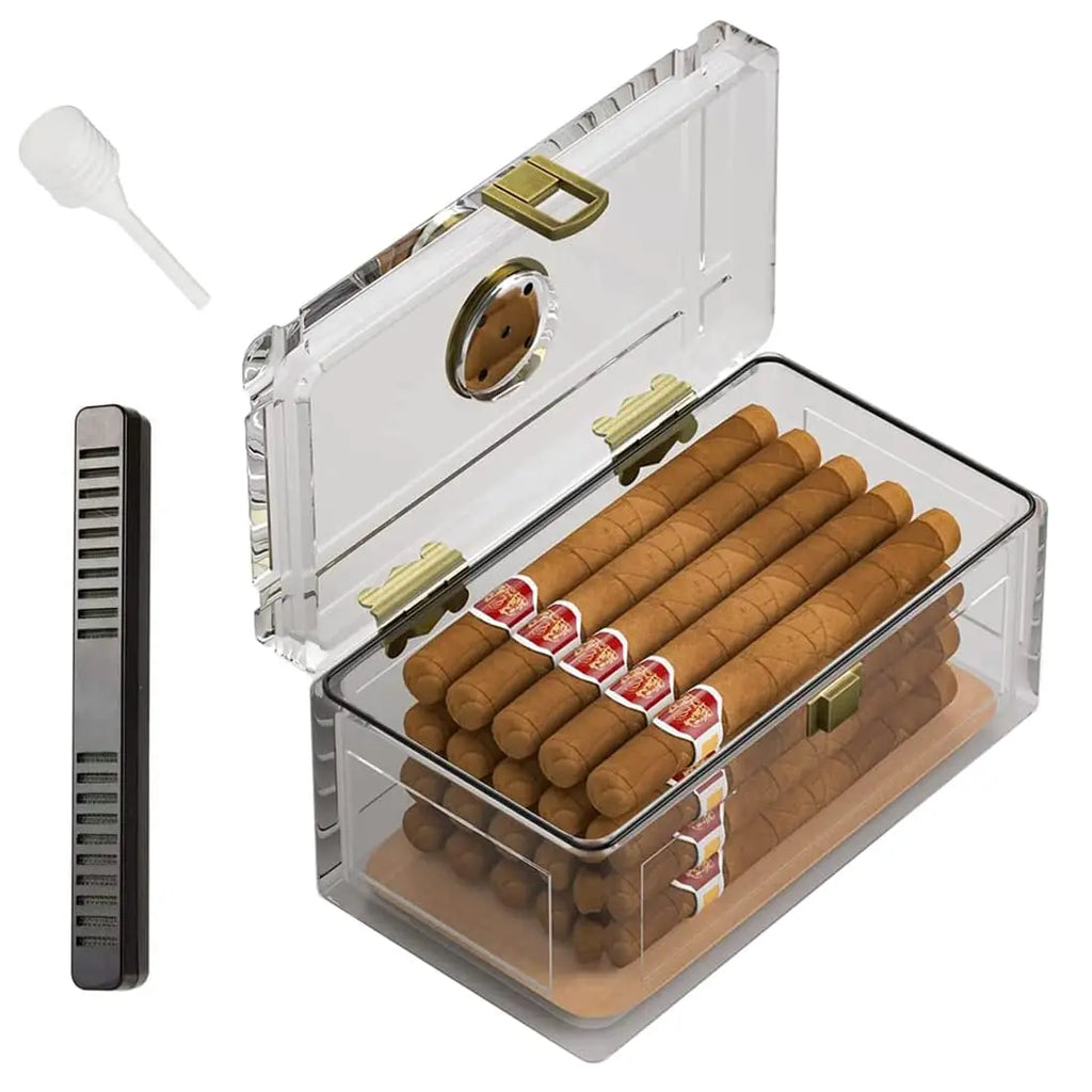 Acrylic Cigar Humidor With Hygrometer Humidifier Cedar Wood Tray Portable Humidor Box Cigar Case Fit 18-50 Smoking Accessories