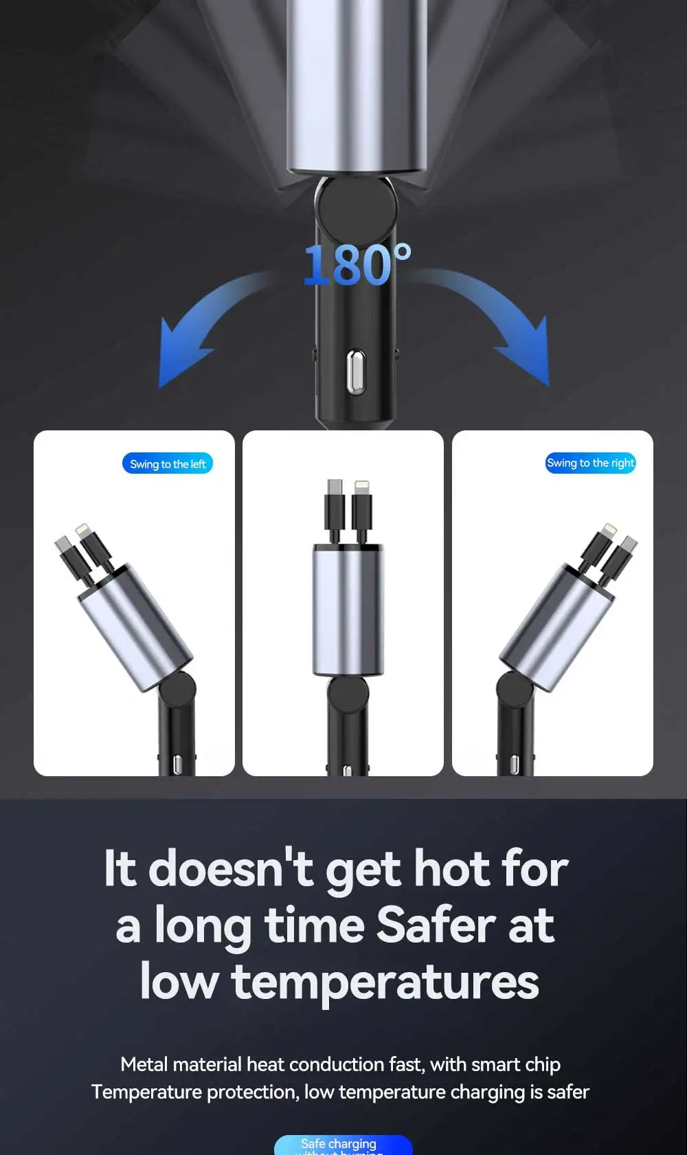 Cargador de Auto 4 en 1 120W Retráctil | USB Tipo C | iPhone Xiaomi Samsung 🔌