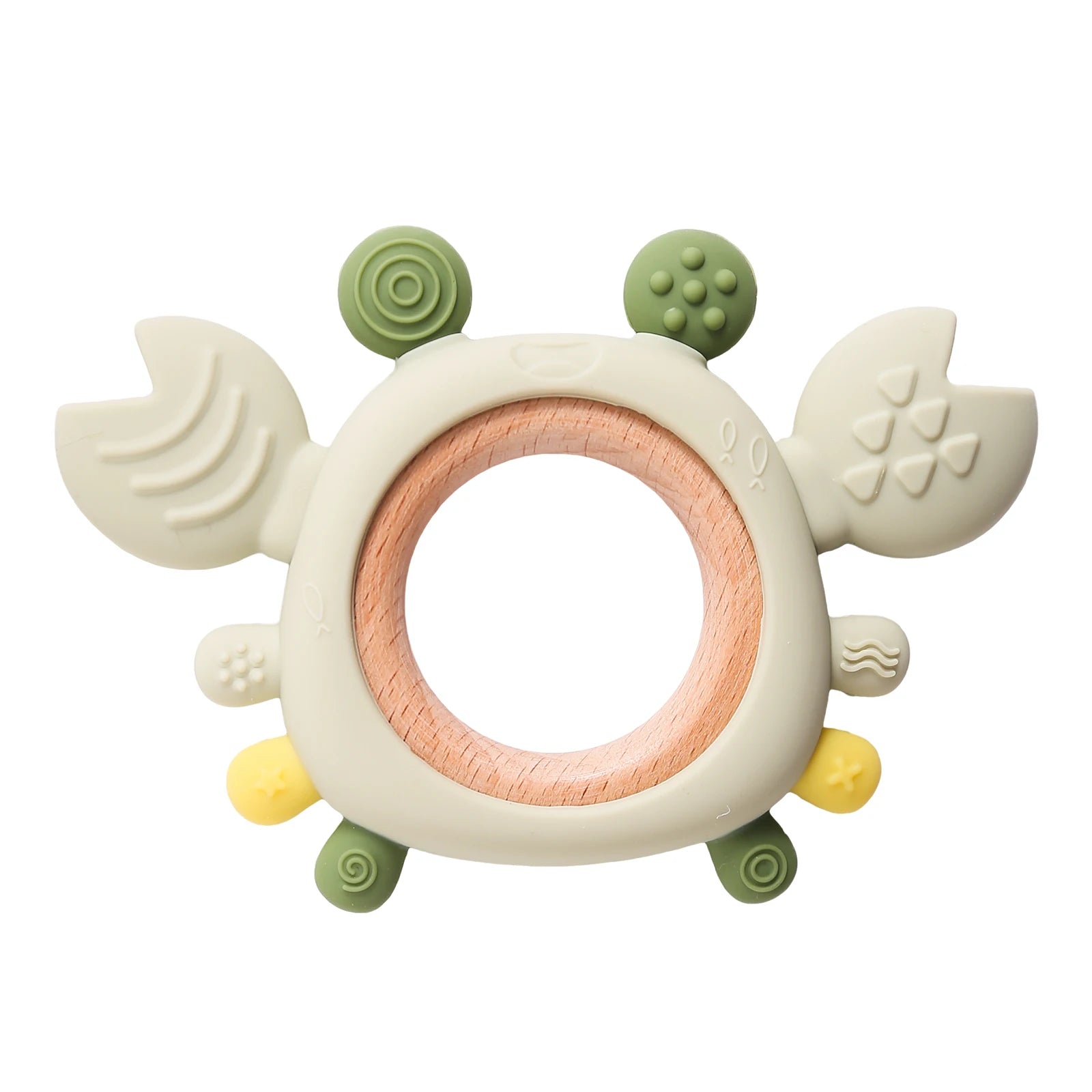 Crab Silicone Teether with Wooden Ring — BPA Free | Baby 0-6 Months
