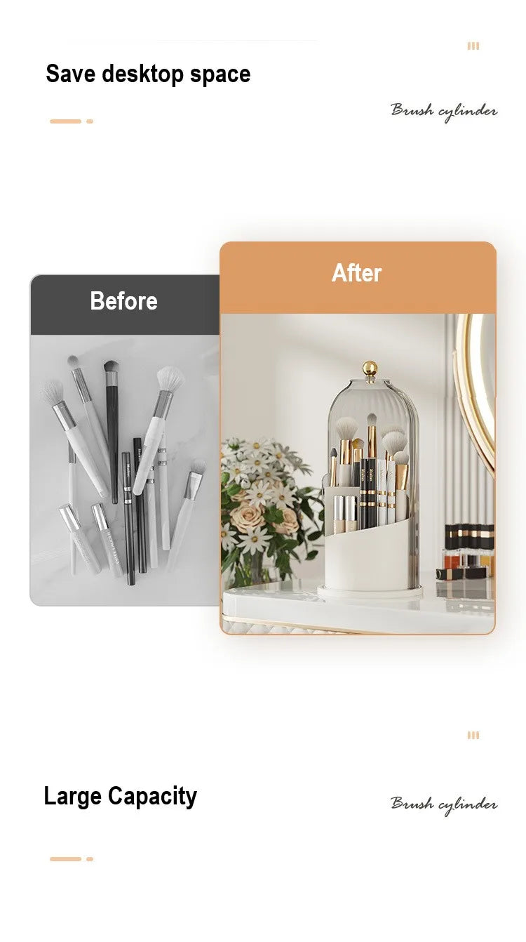 360° Rotating Makeup Brush Holder With Lid Luxury Cosmetic Organizer Lipstick Eyebrow Pencil Holder Eye Shadow Storage Box