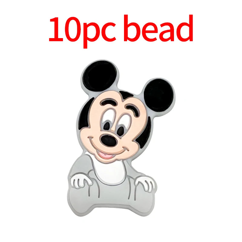1/3/10pcs Silicone Mickey Teething Beads Food Grade Cartoon Shape Baby Teethers Toys DIY Pacifier Clips Chain Accessories