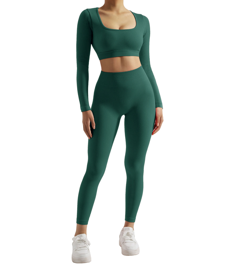 2PCS Yoga Suit Women Sports Set Quick-Drying Gym Set Tracksuit Running Workout Long Sleeve Sports Shirt Yoga Set Yoga Clothing