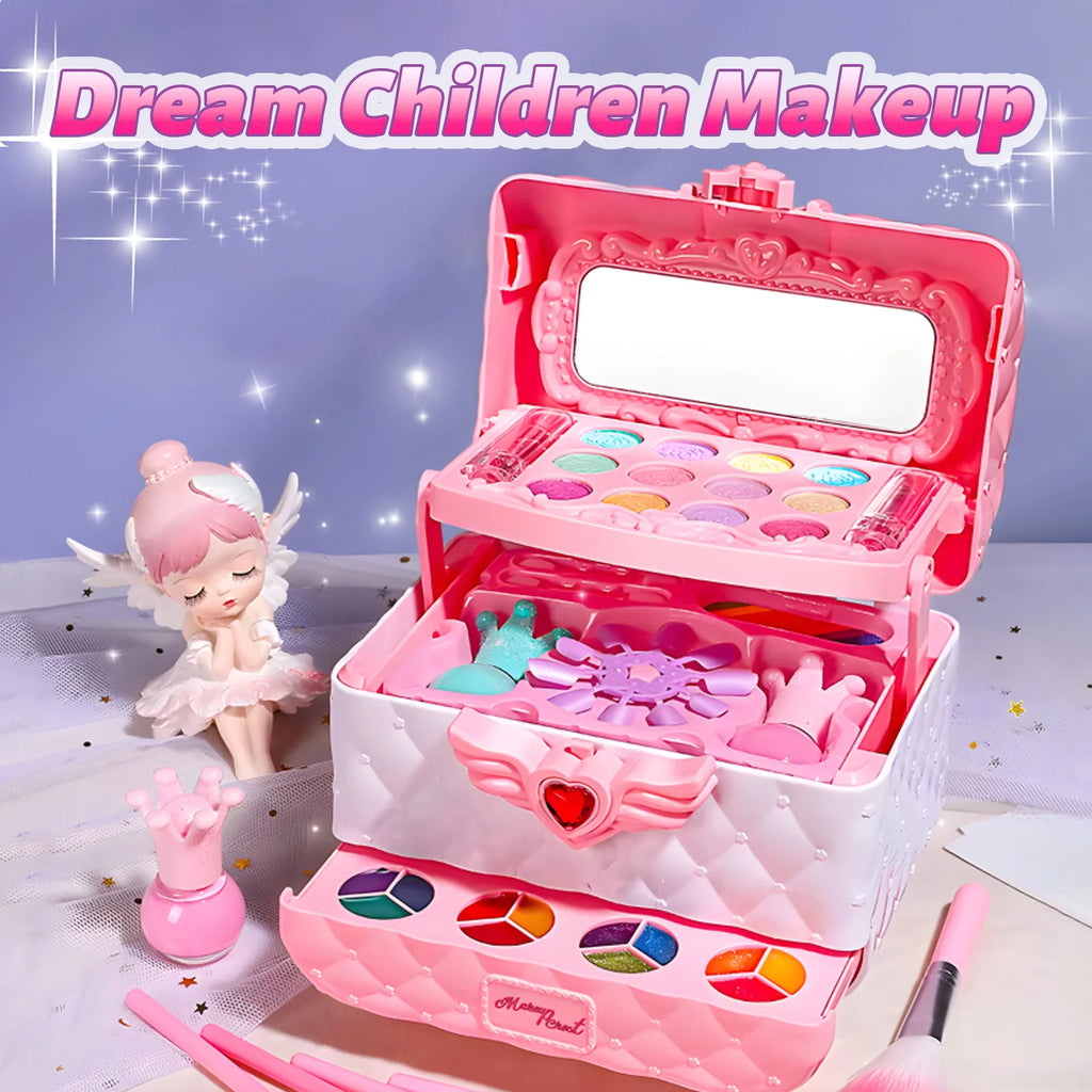 Kids Multi-Layer Foldable Makeup Set - Pretend Play Cosmetic Kit for Girls, Educational and Learning Toy with Storage Box - Firu Total Sales