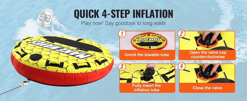 SucceBuy Towable Tube for Boating 1-3 People Inflatable Boat Tubes&Towables 63" Round Water Sport Towable Tube for Boat to Pull