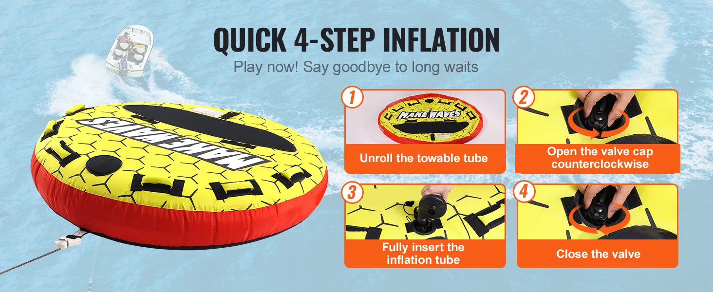 SucceBuy Towable Tube for Boating 1-3 People Inflatable Boat Tubes&Towables 63" Round Water Sport Towable Tube for Boat to Pull