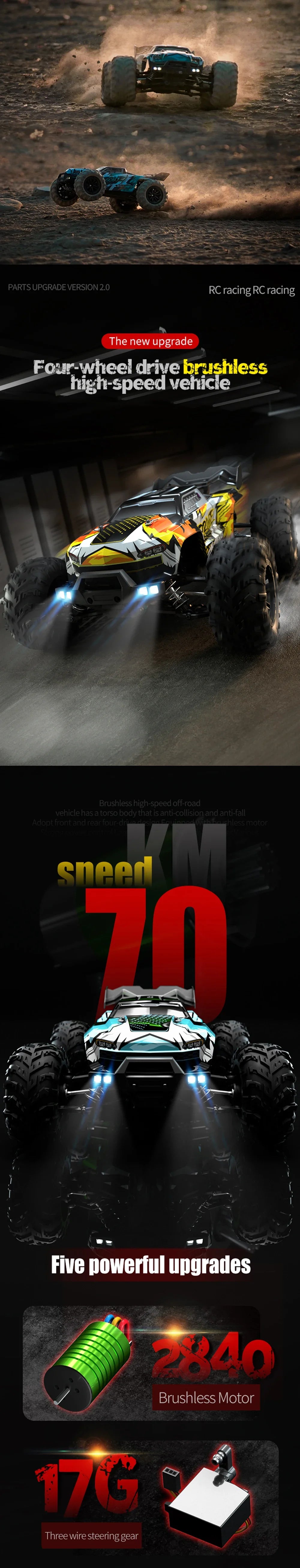 WLtoys 16101 Pro Carro RC 1:16 | 75KM/H | 4WD | Motor Brushless | LED | 2.4G | Drift Monster Truck | Regalo Niños