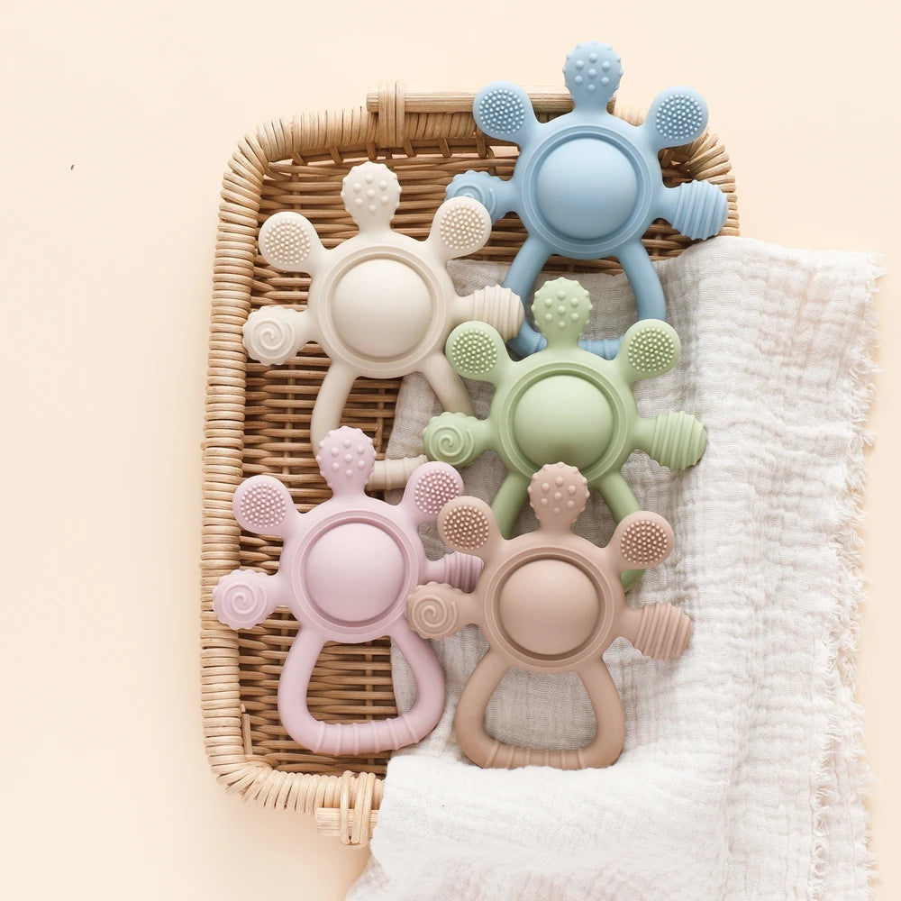 BPA Free Silicone Baby Teether — Sensory Rattle + Hand Bell | 0-12 Months