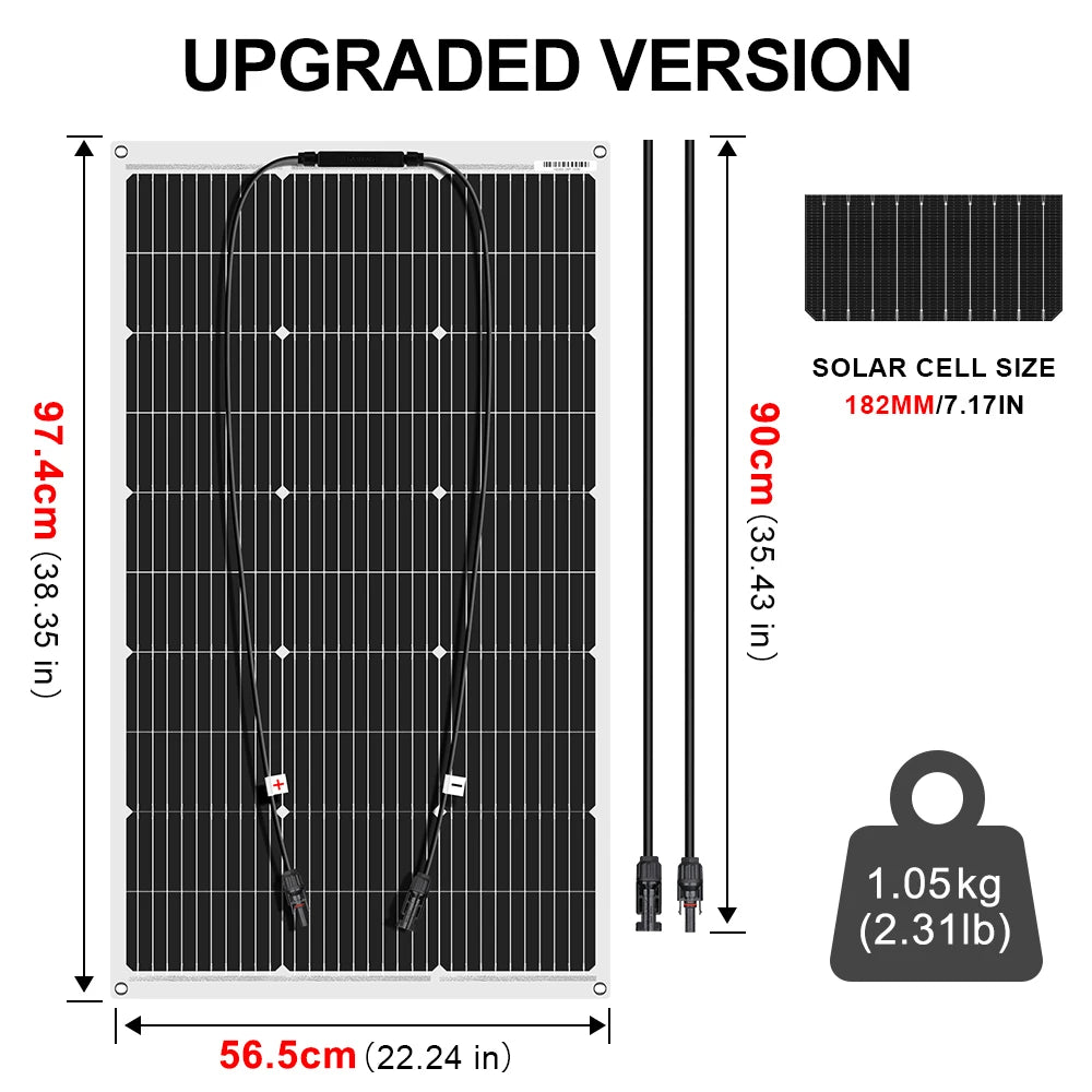DOKIO 18V 100W/200W/400W Flexible Solar Panels Waterproof Monocrystalline Solar Panel Camping RV Home Charge 12V