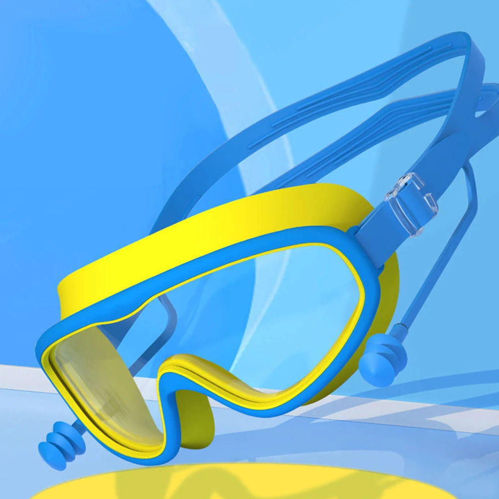 Kids Swim Goggles Anti Fog Swimming Goggles Waterproof UV Protection Swimming Goggles with Earplugs Large Frame for Boys Girls