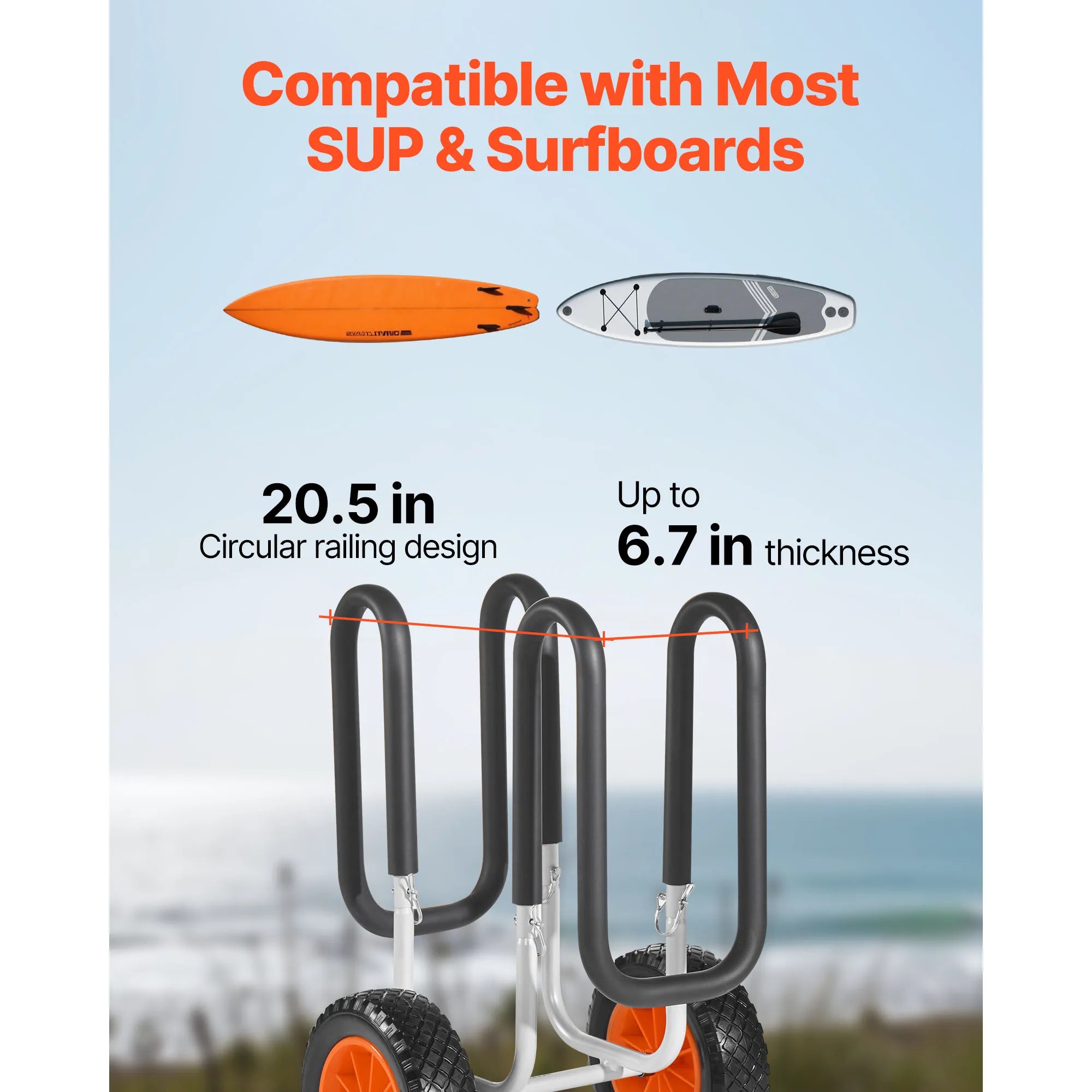 SucceBuy 150 lbs Kayak Cart Stand Up Paddle Board Trolley with 10in Solid Tires Paddle Board Carrier for Surfboard Transport
