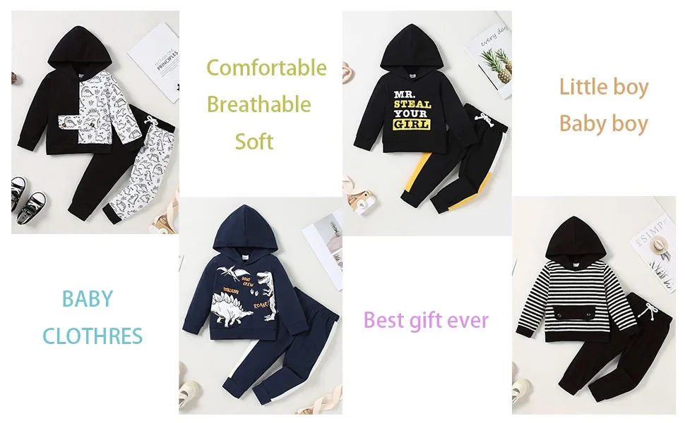 Toddler Boy Casual Sports Sweatshirt Clothes,Long Sleeve Hoodies Top Elastic Waistband Pants Fall Winter Boy Outfit Infant 1-6T - Firu Total Sales