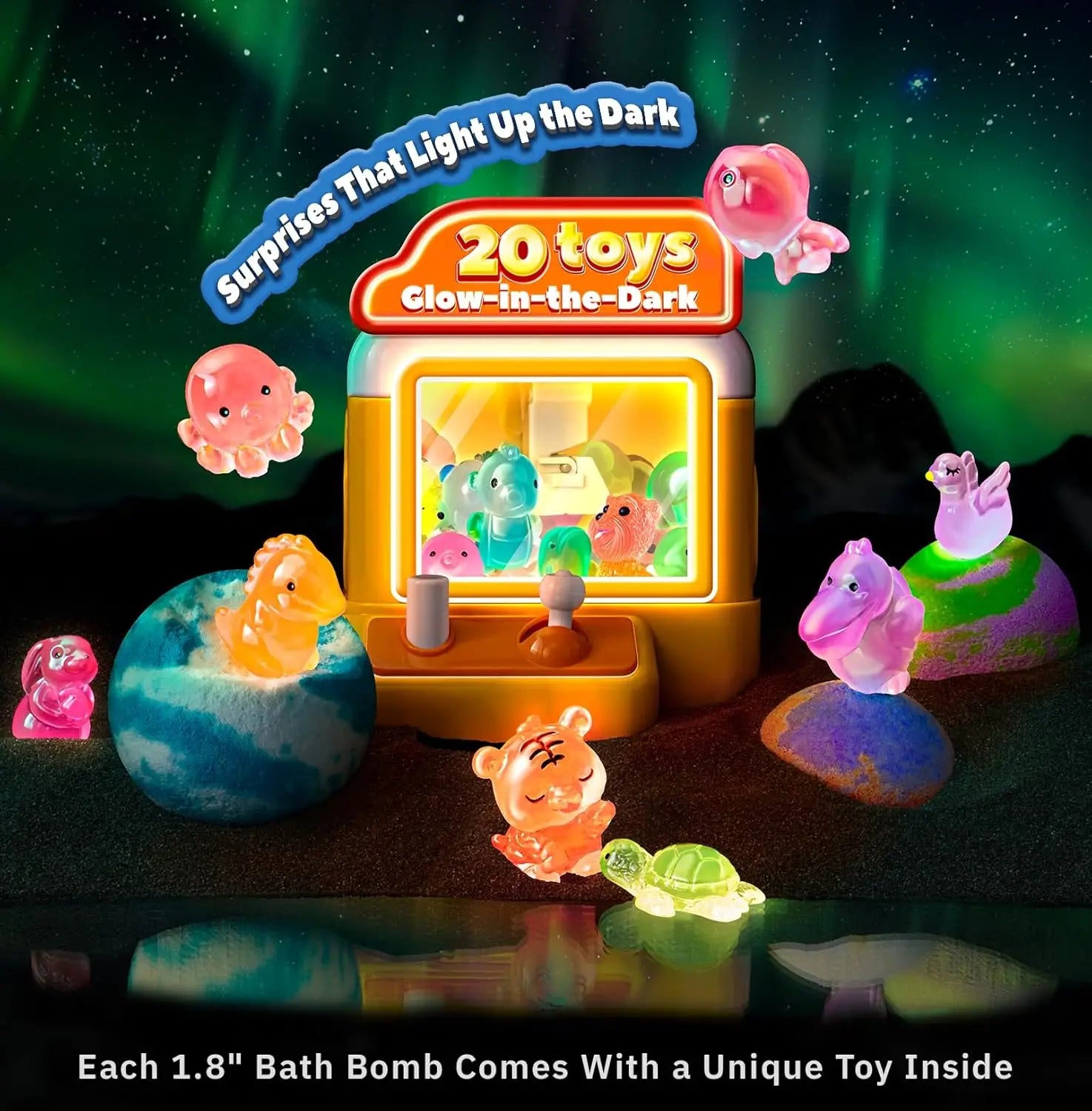 Kids Bath Bombs with Surprise Toys, 20-Pack Glow-in-the-Dark Fizzy Balls for Fun Christmas Gifts
