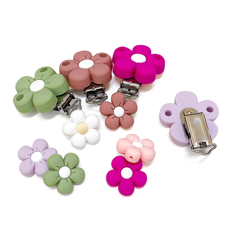1/3/10pcs Silicone Flower Pacifier Clips Food Grade Teethers For Baby DIY Baby Soother Nursing Pacifier Chain Accessories