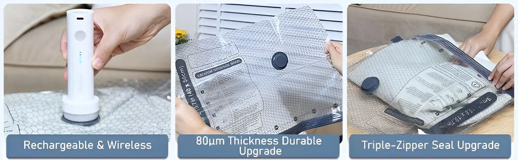 Cordless Compression Travel Vacuum Bags 15-Pack | Rechargeable Pump | Luggage Suitcase