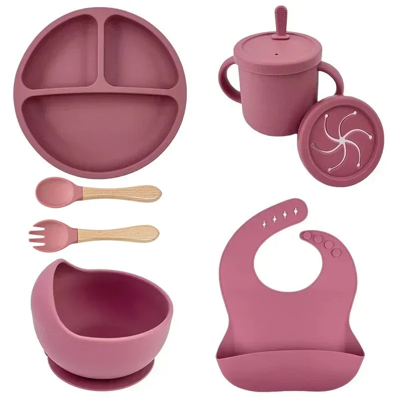Set de Vajilla de Silicona para Bebé | Bol, Plato, Vaso, Cuchara y Tenedor 🍼