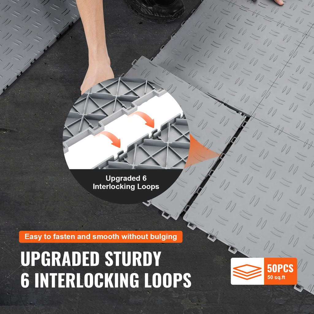 SucceBuy Garage Tiles Interlocking Garage Floor Covering Tiles Non-Slip Double-Sided Texture for Garages Basements Repair Shops