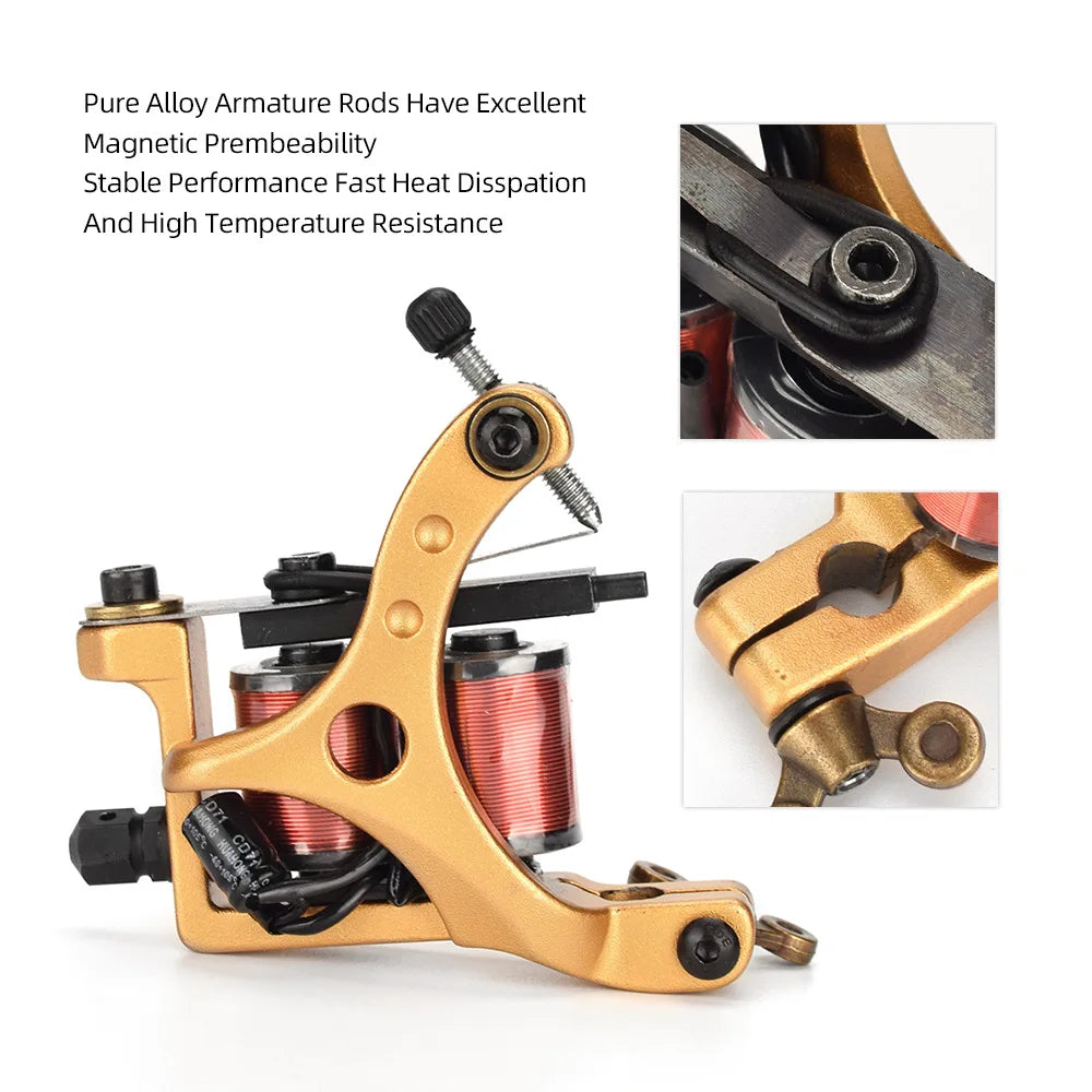 Professional Coil Tattoo Machine Gun 10 Wraps Cast Iron Tattoo Coil Machine for Tattoo Liner and Shader Traditional Tattoo Gun