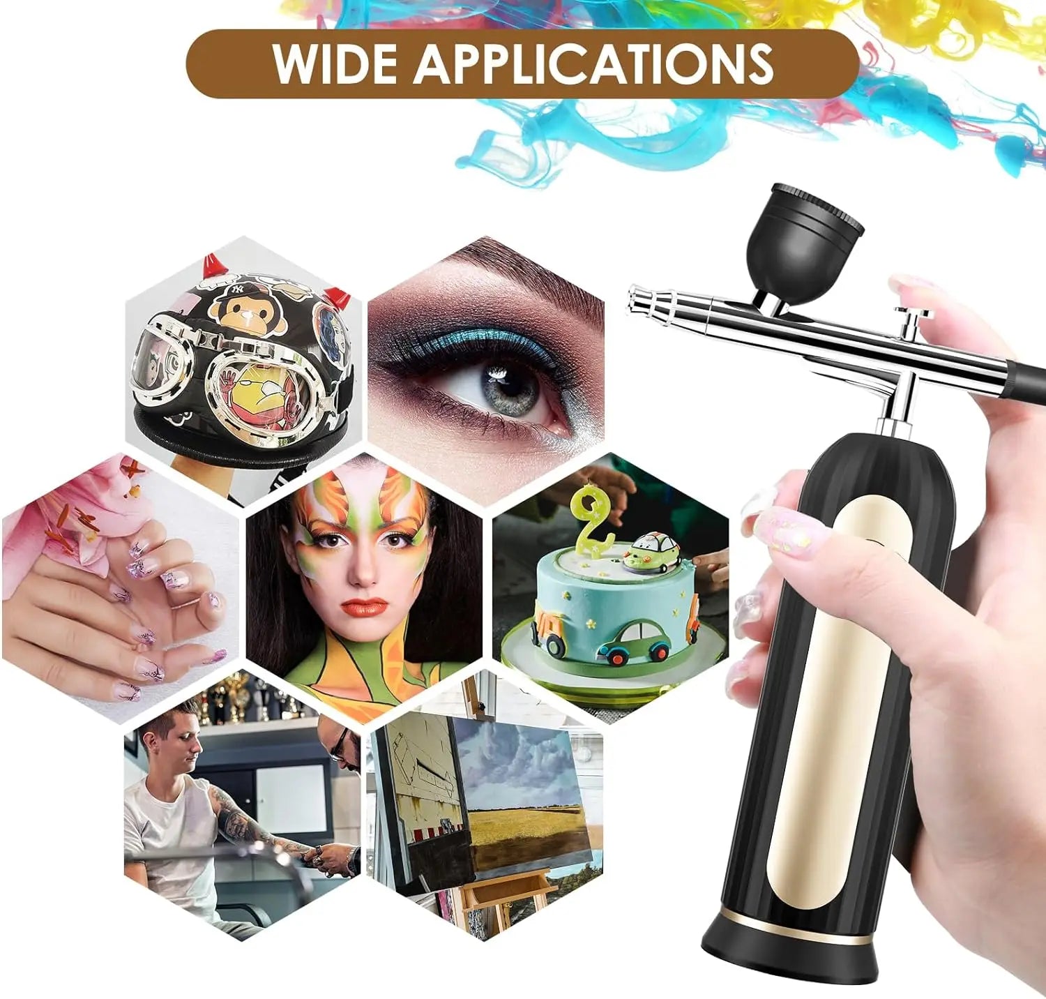 Cordless Airbrush Kit with Compressor For Nail- Portable Handheld Auto Airbrush Gun Set for Makeup Painting Cake De