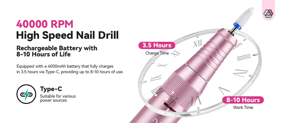 SAVILAND 40000RPM Professional Electric Nail Drill Machine Kit Rechargeable 4000mAh Electric Nail File for Thick Acrylic Nails - Firu Total Sales