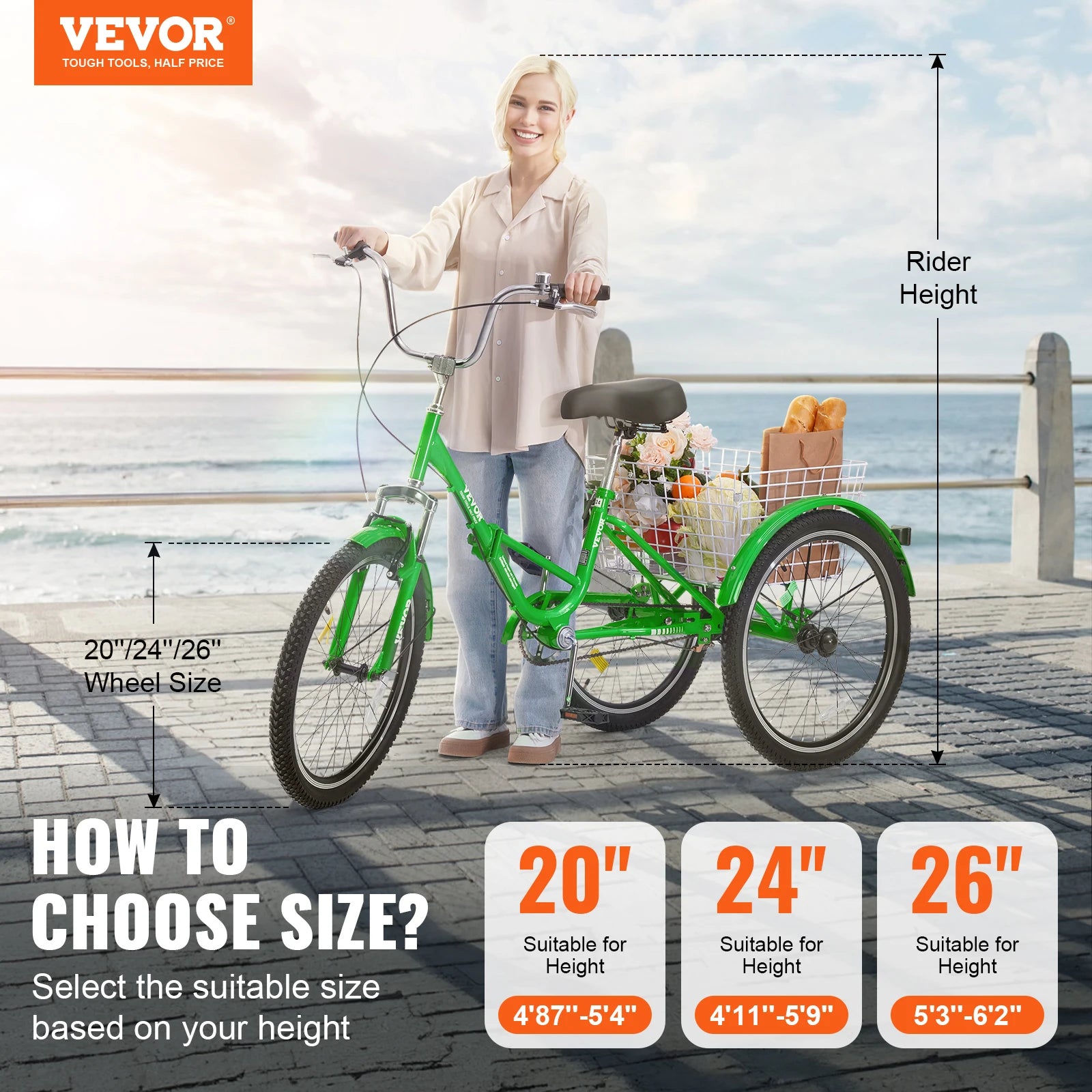 SucceBuy 20/24/26-Inch Folding Adult Tricycle Carbon Steel 3 Wheel Cruiser Shopping Picnic Foldable For Women Men  Seniors