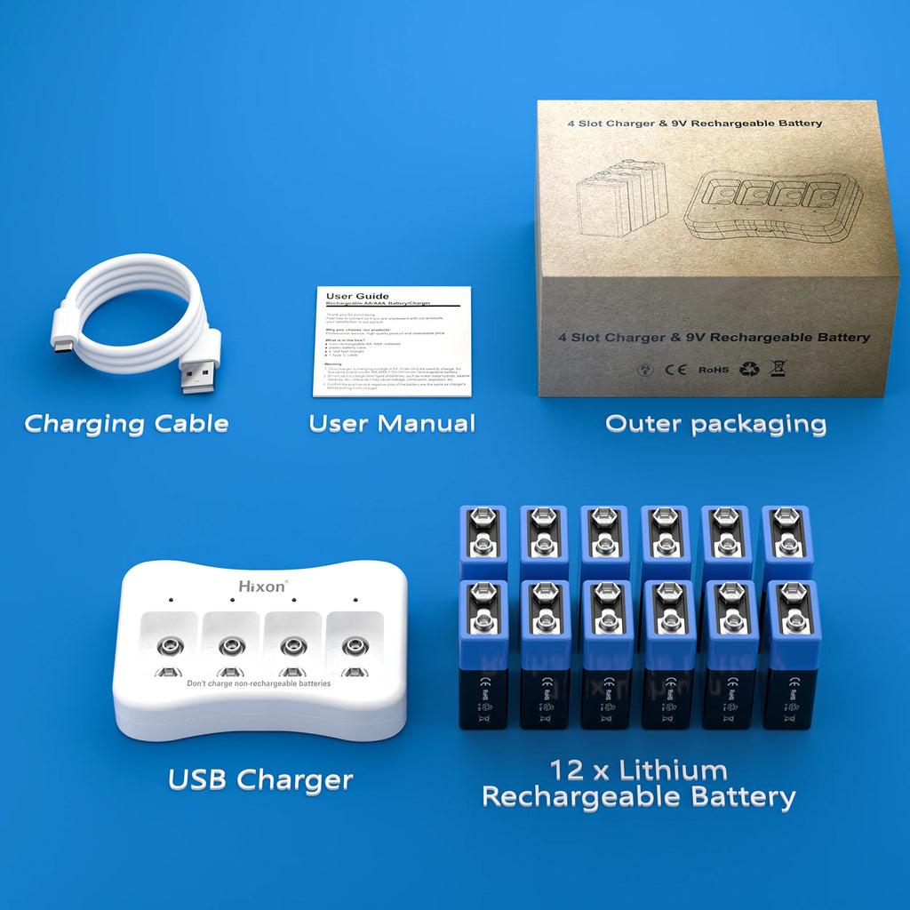 Batería Recargable Hixon 9V 8500mAh Li-ion | Alarma de Humo y Dispositivos Portátiles 🔋