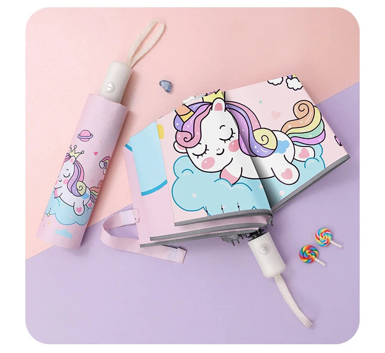 Automatic Umbrella Pink Unicorn Princess Crown Umbrella,Windproof Folding Umbrellas,Reflective Stripe Design Umbrella，No Rebound