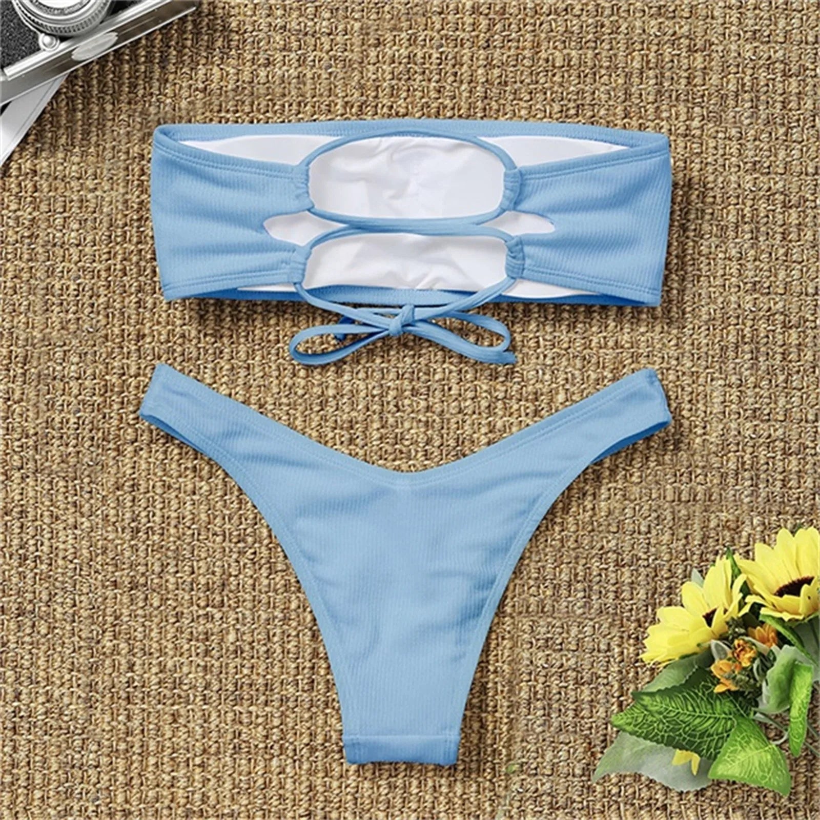 2026 New Solid Color Sexy Two Piece Swimsuit for Female Fashion Strapless Top and Trunk Tropical Summer Beachwear Bathing Suit