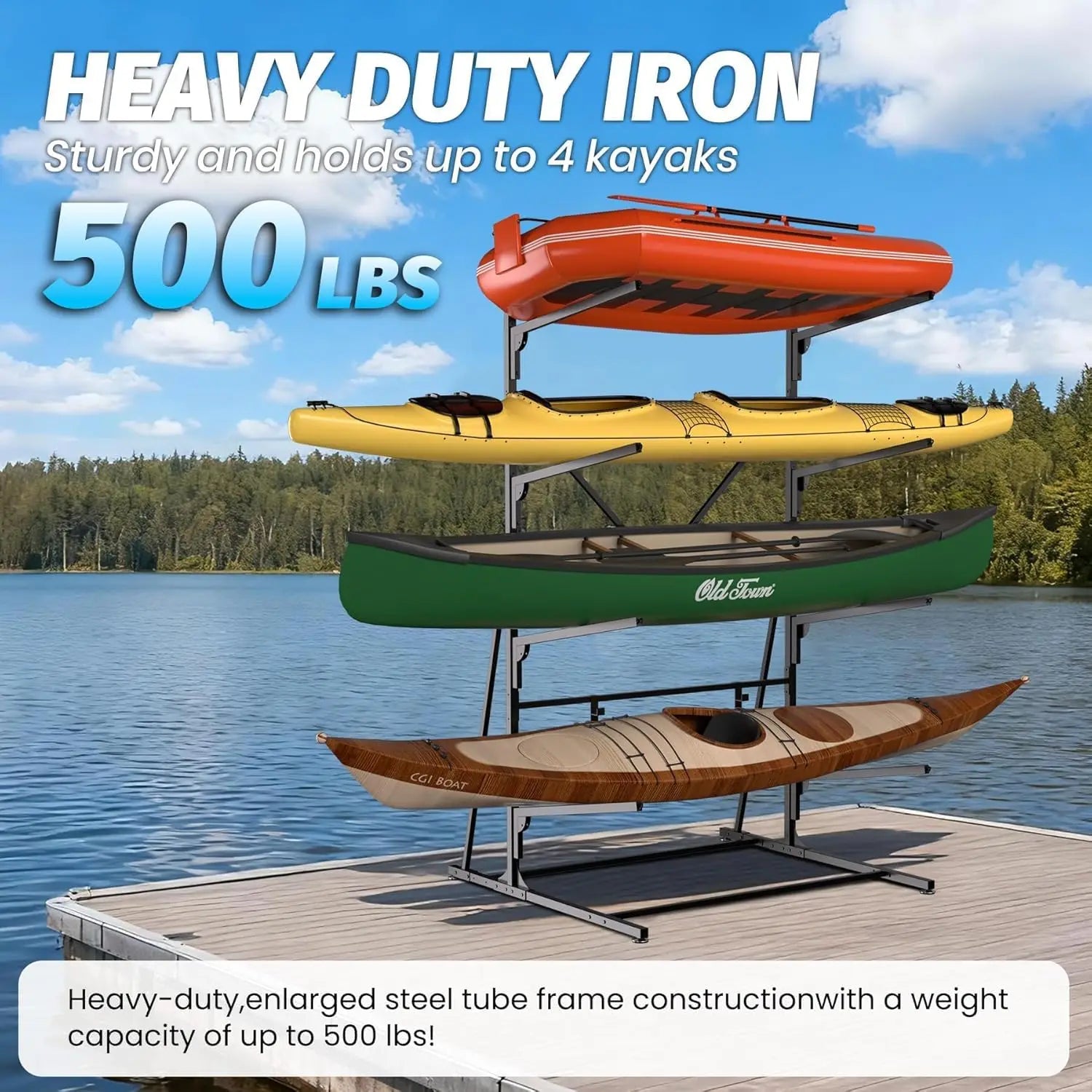 3/4 Tier Kayak Storage Rack, Heavy-Duty Metal Multifunctional Floor Holder For Canoe Surfboard Paddleboard