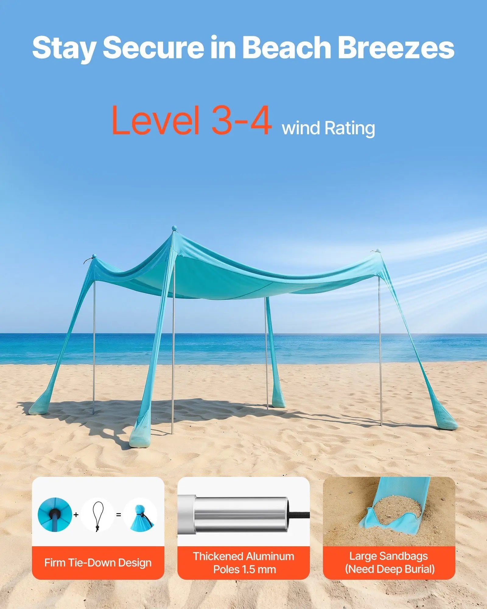 Carpa de Playa Pop-Up UPF50+ Protección Solar 10x10 ft - Toldo con Bolsas de Arena