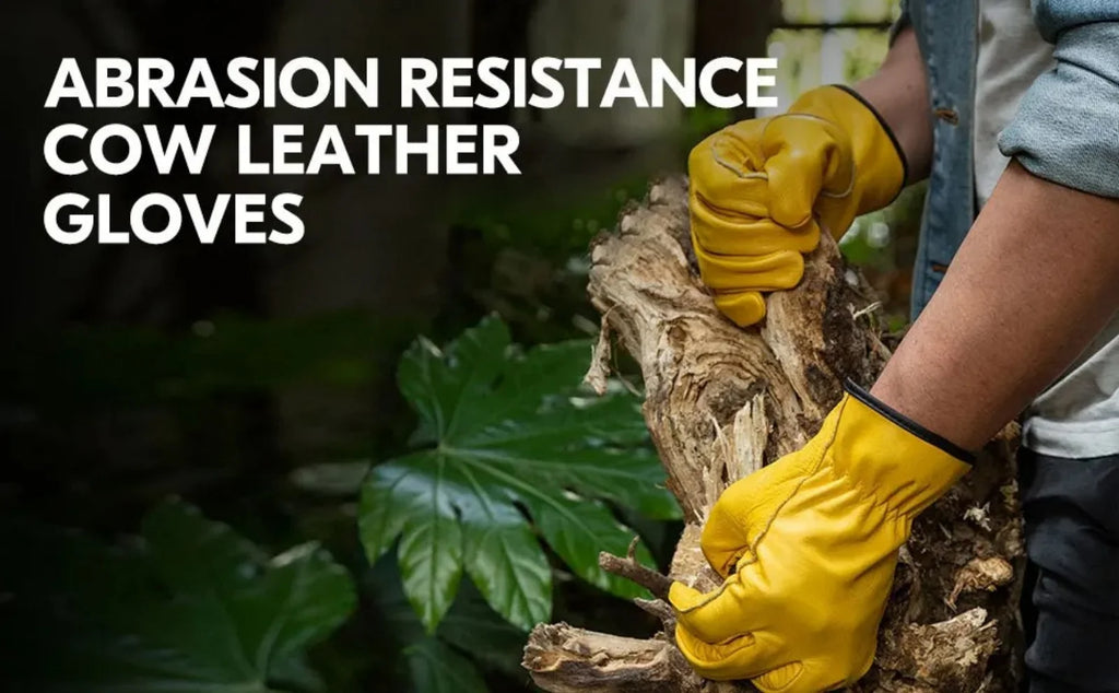 1 Pair Of Flex Grip Leather Work Gloves, Stretchable Wrist Tough Cowhide Working Gloves (Yellow)