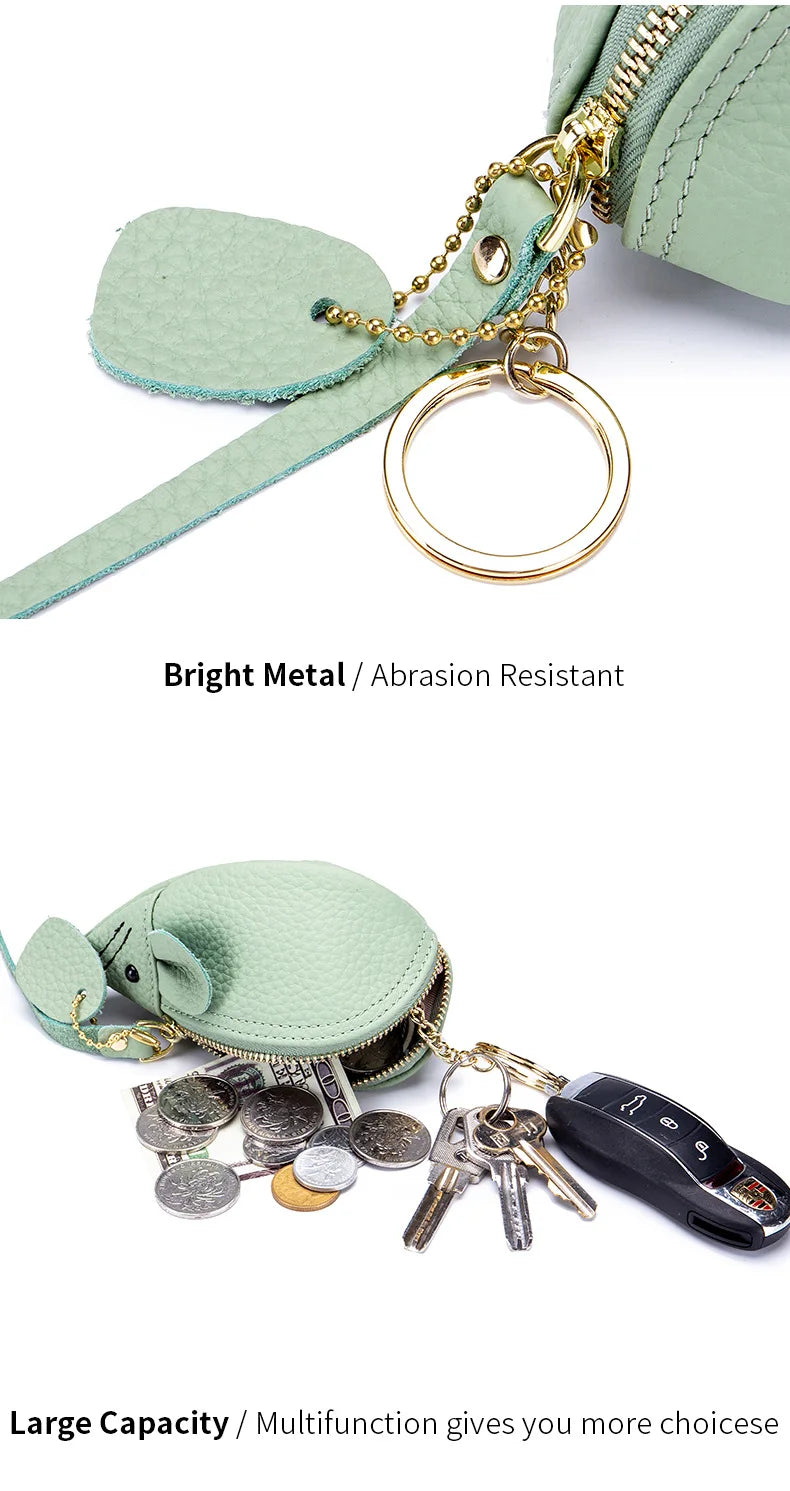 A8077 Cute Animal Design Lady Lipstick Bag Fashion Key Case Wallet Full Grain Cow Leather Vivid Lovely Mini Mouse Shape Purse