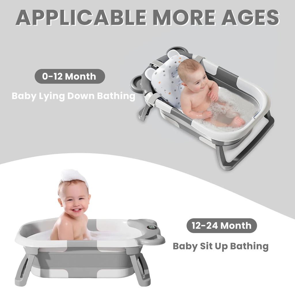 Bañera Portátil Plegable para Bebé con Termómetro y Cojín | 0-36 Meses