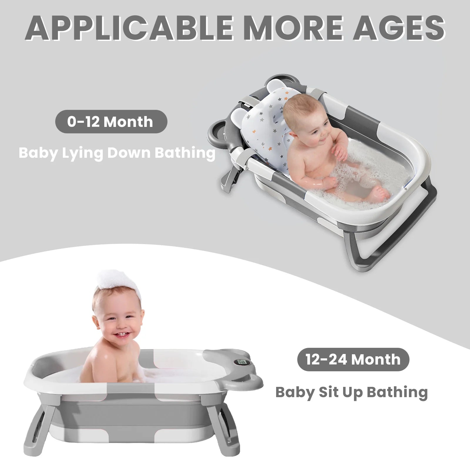 Bañera Portátil Plegable para Bebé con Termómetro y Cojín | 0-36 Meses