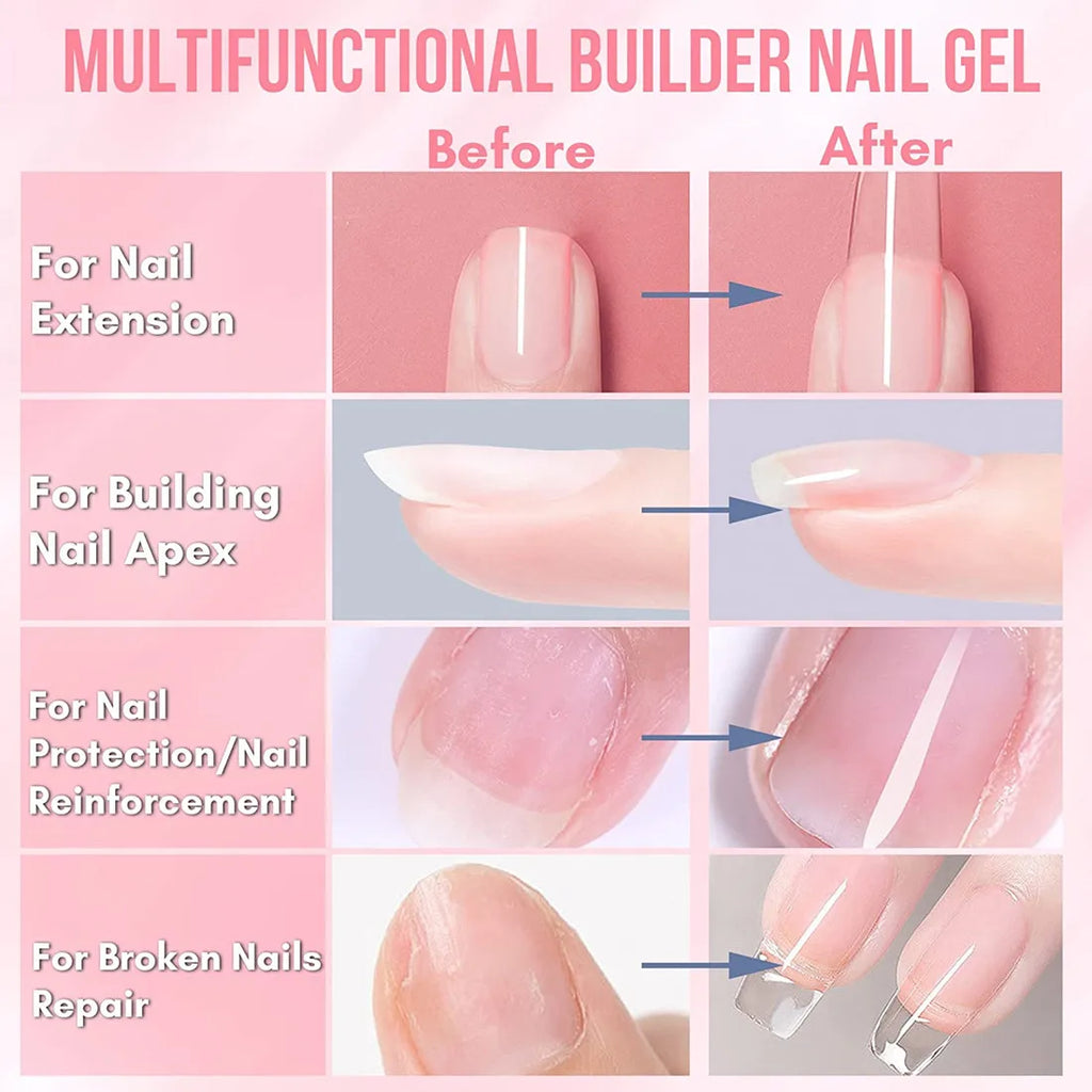 Makartt 5-in-1 Builder Gels Nail Gel Extension Nail Strengthen & Nail Repair Base Coat Nail Polish Soak Off  UV/LED Lamp Needed