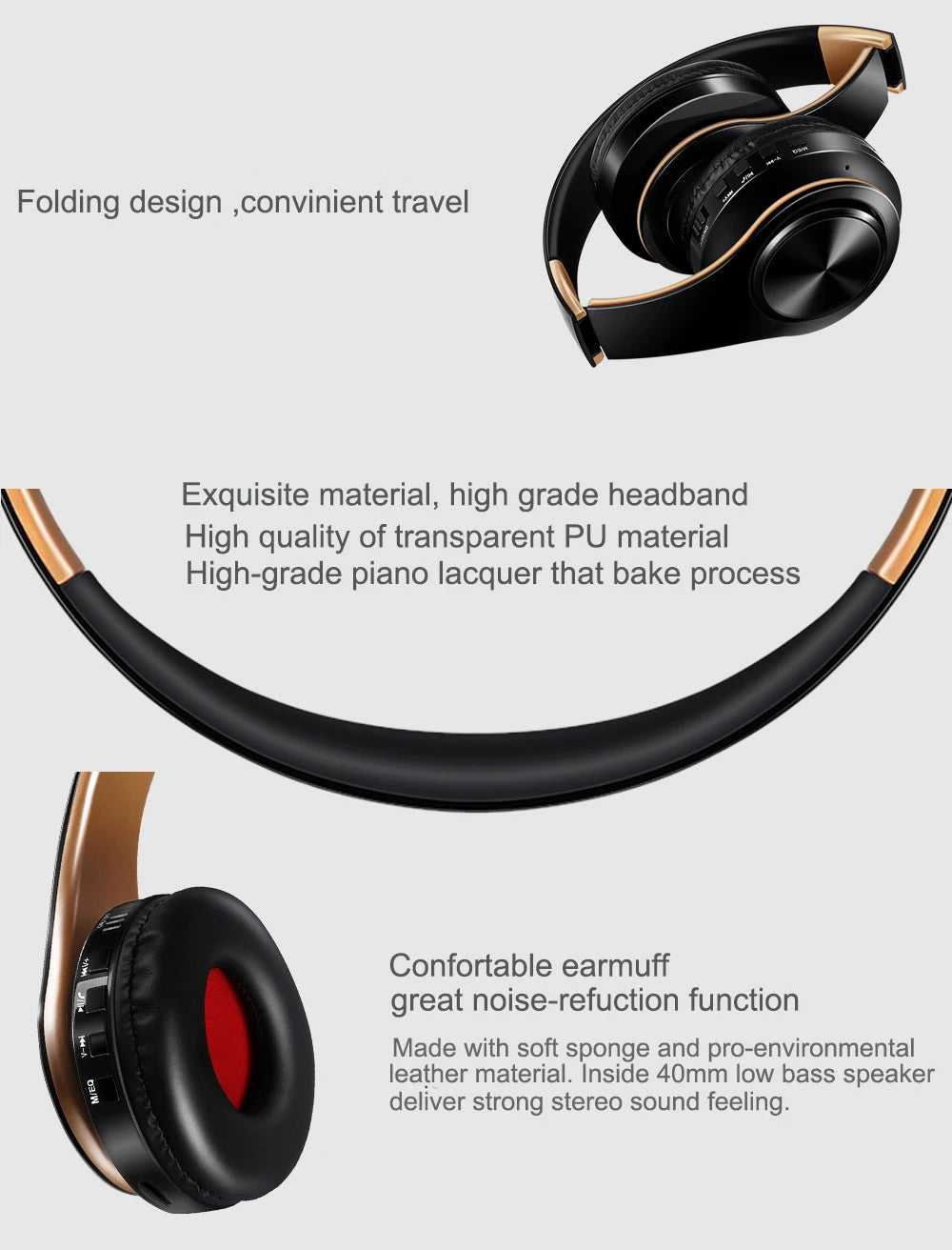 HIFI Stereo Bluetooth Headphones | FM Radio + SD Card + Mic | iPhone Samsung Xiaomi