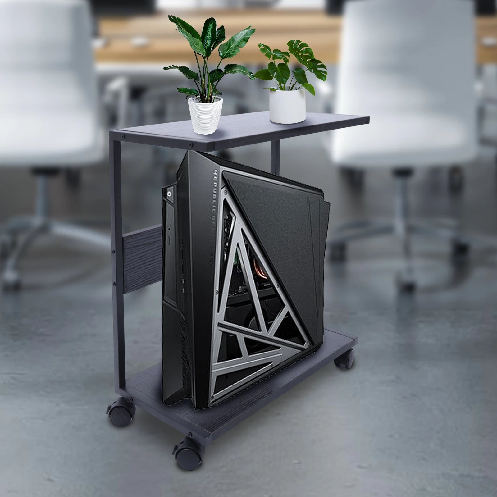 2-Tier Computer Case Stand, PC Tower Stand with Lockable Wheels, Under Desk Computer Holder Fits Most PC
