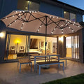 13ft Rectangular Patio Umbrella with 36 Solar LED Lights, Ultimate Sun Protection, Easy To Shake, for Deck, Garden, Khaki