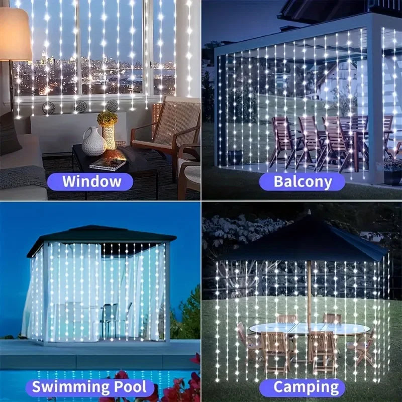 Luces Solares Cortina LED 8 Modos | Bodas, Jardín y Decoración Interior | IP55 - Firu Total Sales