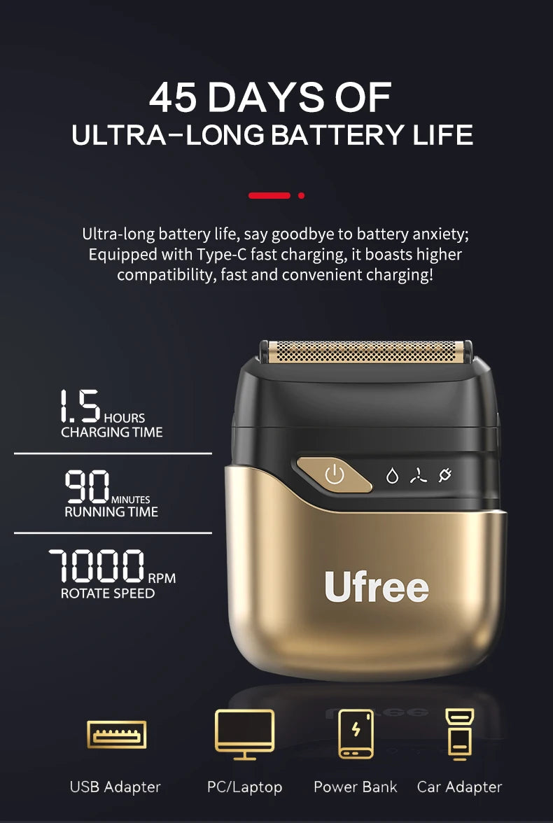 Ufree Foil Shaver for Men, Upgraded Electric Razor, Rechargeable Mens Shaver with 4 Floating Blades, LED Display USB-C Travel R