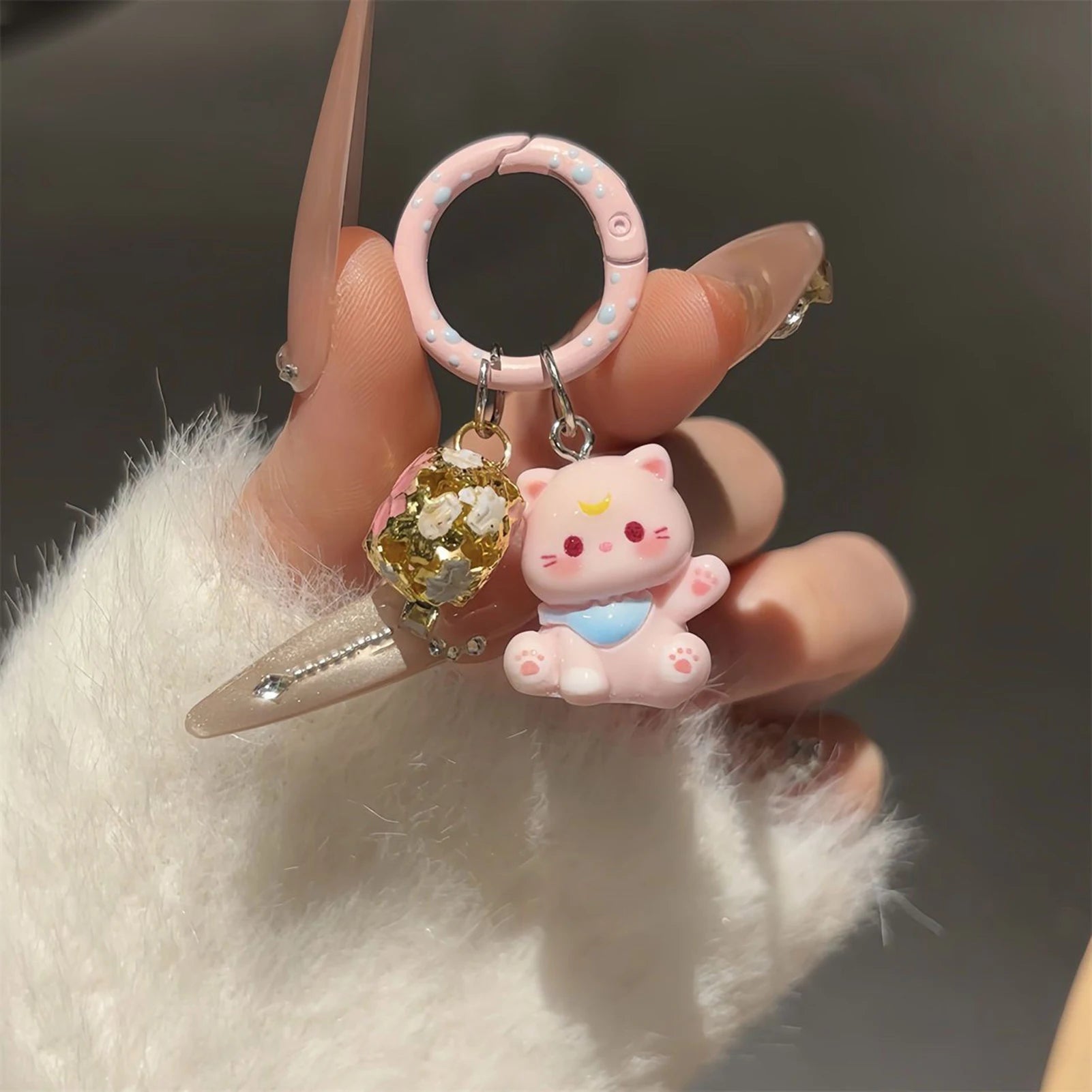 Cute Resin Kitten Keychain with Bell Mini Cat Charm For Keys Bag Purse Gift For Cat Lovers Girls Friends Birthday Gift