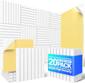 20 Pack Self-Adhesive Acoustic Foam Panels, 12x12x0.4 Inch Slatted Soundproof Wall Tiles for Studio Decor - White