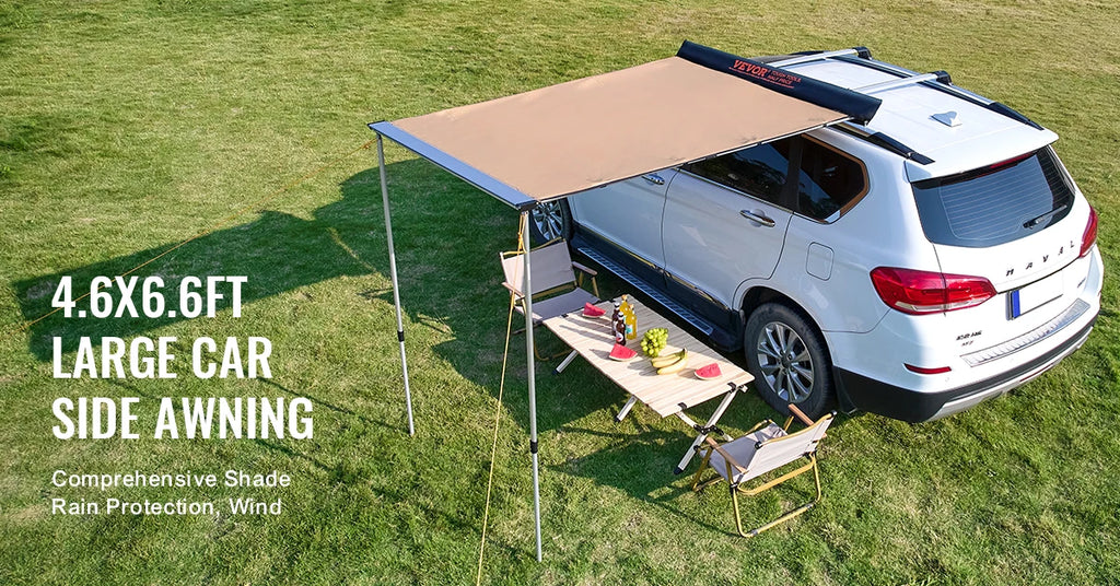 SucceBuy Vehicle Awning  Retractable Car Side Awning Car Awning with Waterproof Storage Bag  Suitable for Truck SUV Van Campers