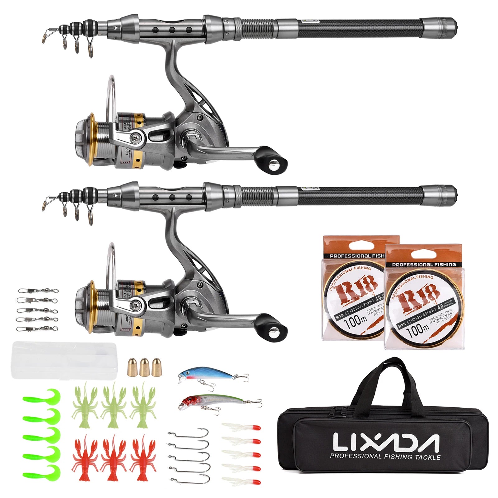 2-Pack Telescopic Fishing Rod & Reel Combo | Carbon Fiber | Full Accessories Set