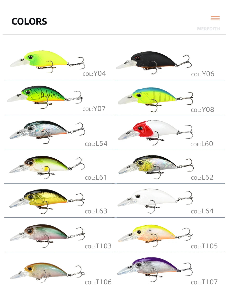 MEREDITH M65 Crankbait Flotante | 14g | 11 Colores | Profundidad 2-2.5m | Bass | Wobbler Profesional - Firu Total Sales