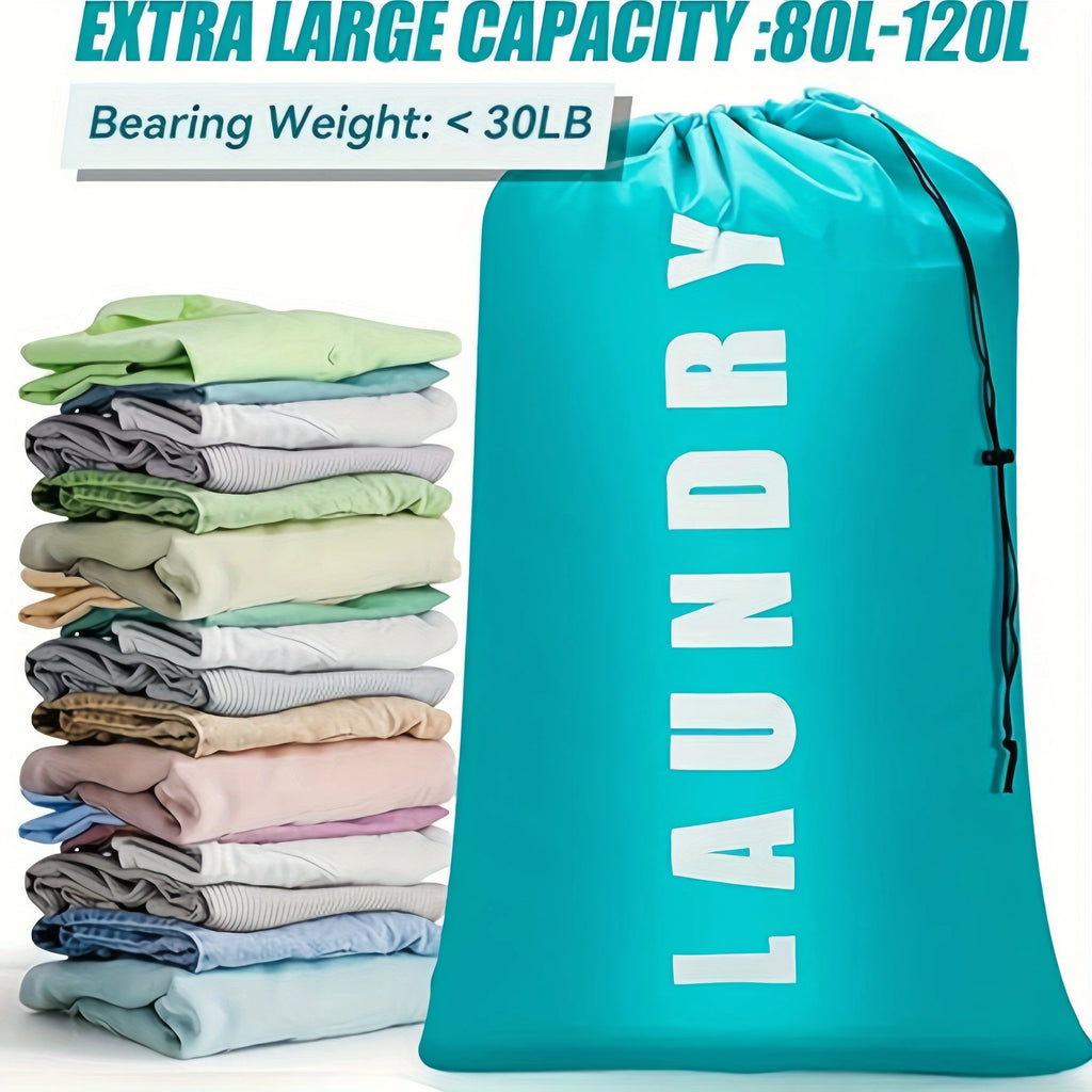 Durable Oxford Cloth Bag Blue Drawstring Storage Easy to Carry Foldable for Dormitories Camping