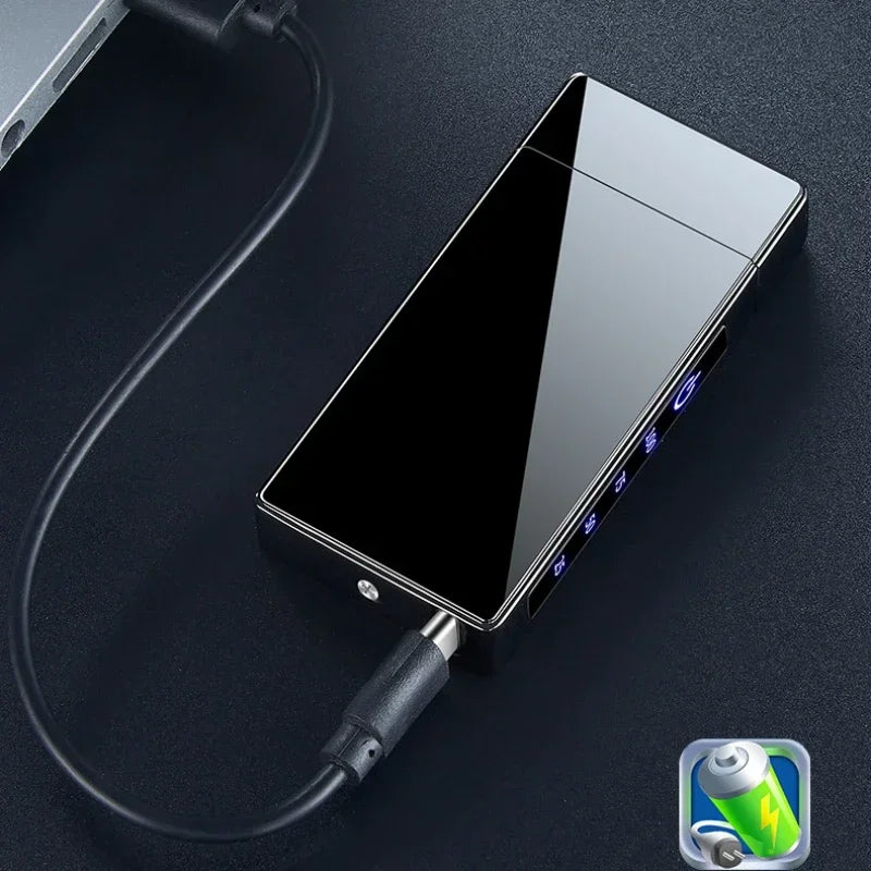 Windproof Electric Arc Metal Smoking Lighter Plasma Flameless Rechargeable USB Cigarette Lighter LED Digital Touch Lighters Gift