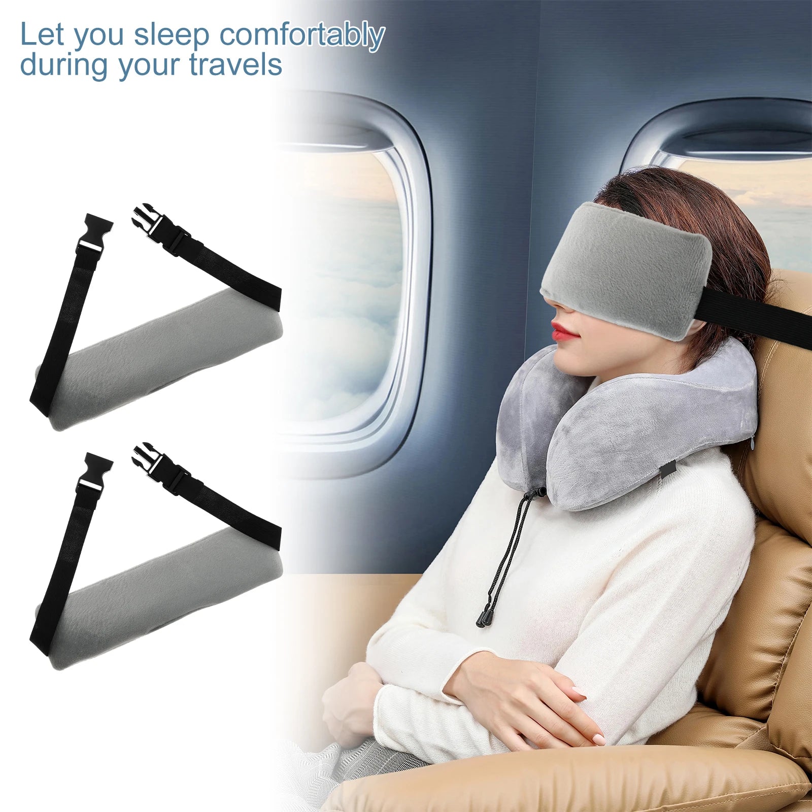 2Pcs Head Support Strap Adjustable Travel Pillow Airplanes Neck Support Band Portable Cars Seat Sleep Aid Head Fixed Strap
