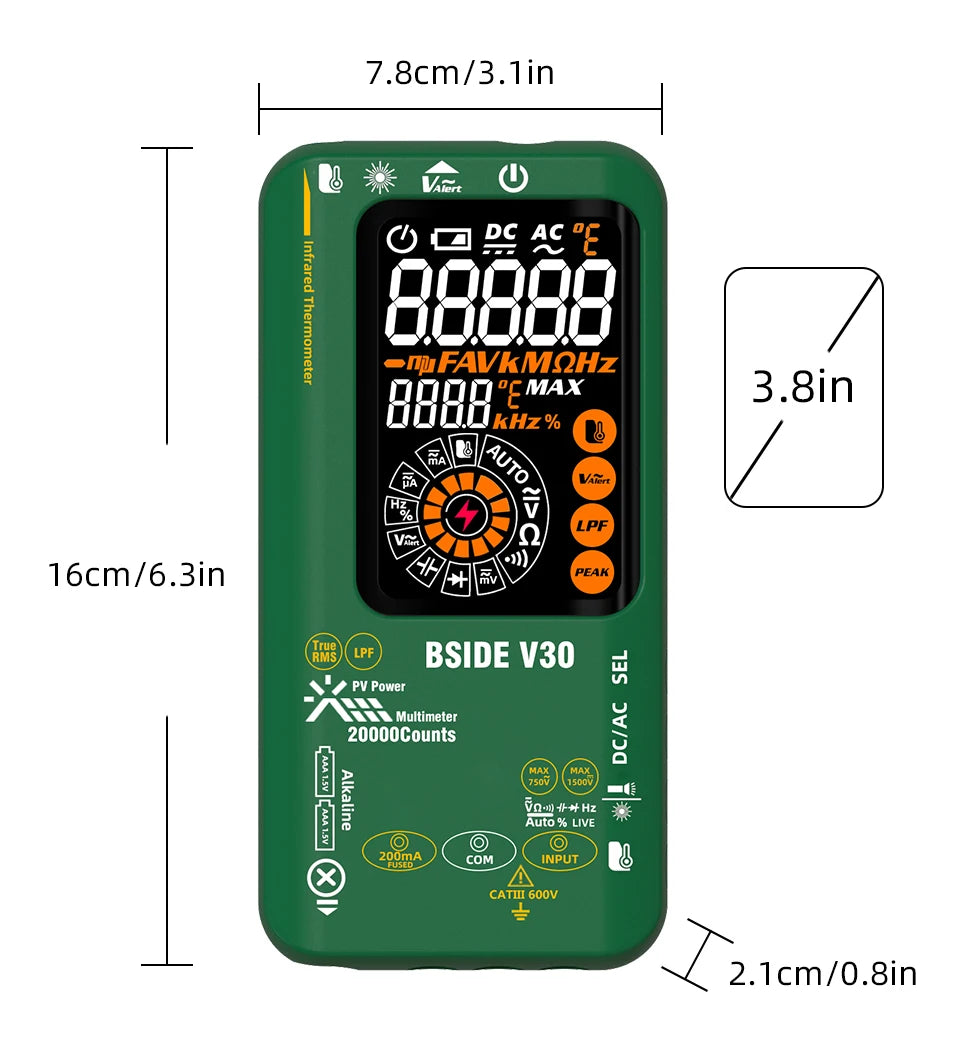 BSIDE NEW Digital Multimeter 20000counts Smart Infrared Temperature Tester T-RMS 1500V DC AC Voltage Rechargeable Multiteter DMM